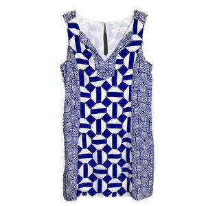 Alice & Trixie Women's Shift Dress SZ XS Sleeveless Blue White Silk Geometric
